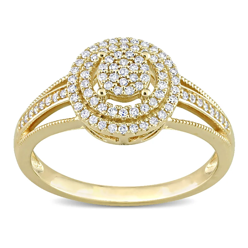 Miadora 1/4ct TDW Diamond Double Halo Split Shank Ring in 10k Yellow Gold