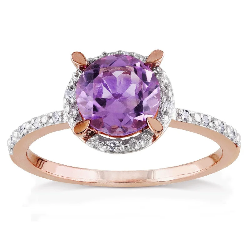 Miadora 10k Rose Gold 1 1/3ct TGW Amethyst and Diamond Accent Ring (H-I, I2-I3)