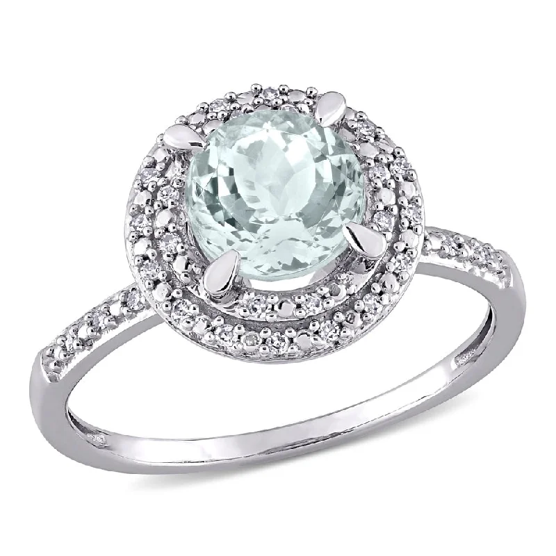 Miadora 10k White Gold Aquamarine and 1/10ct TDW Diamond Double Halo Engagement Ring