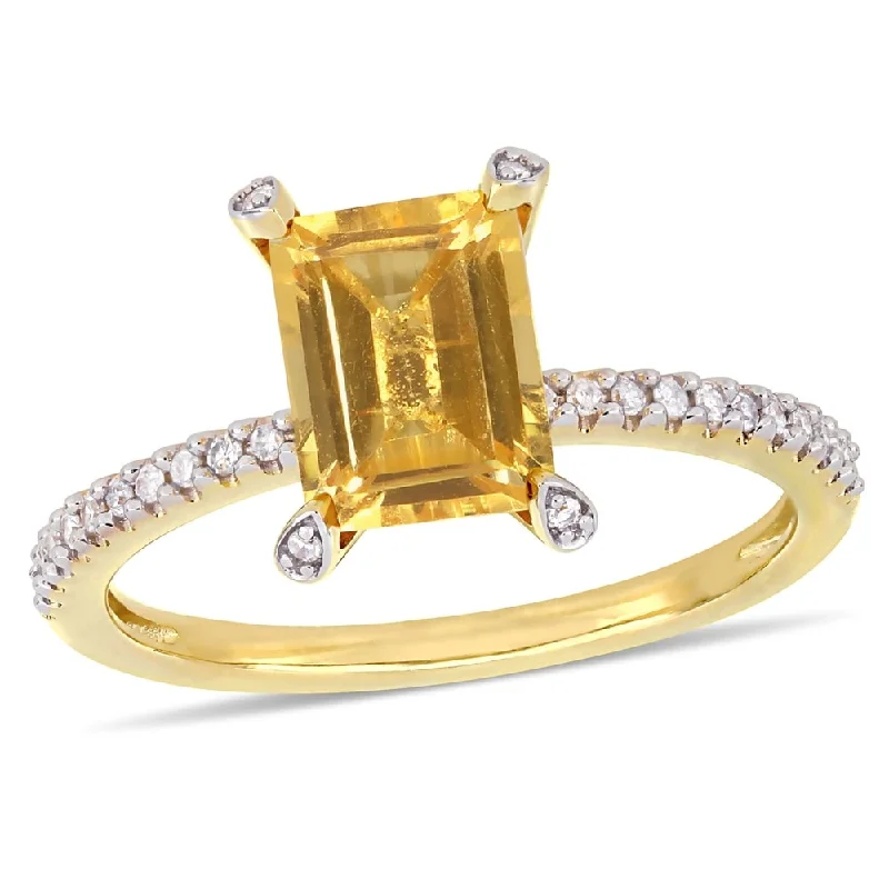 Miadora 10k Yellow Gold Octagon-Cut Citrine and 1/10ct TDW Diamond Solitaire Ring