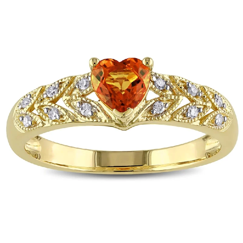 Miadora 10k Yellow Gold Orange Sapphire and Diamond Accent Heart Ring