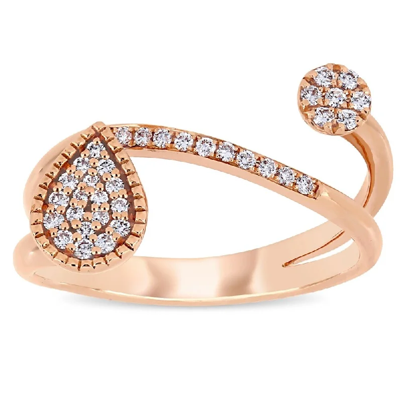 Miadora 14k Rose Gold 1/5ct TDW Diamond Crossover Teardrop and Circle Cluster Ring