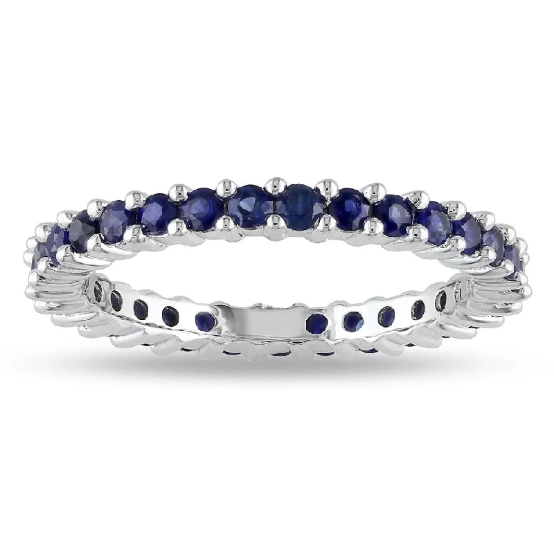 Miadora 14k White Gold 3/5ct TGW Blue Sapphire Eternity Ring