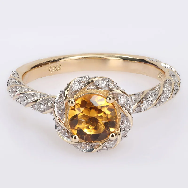 Miadora Citrine and 1/4ct TDW Diamond Swirl Halo Ring in 14k Yellow Gold