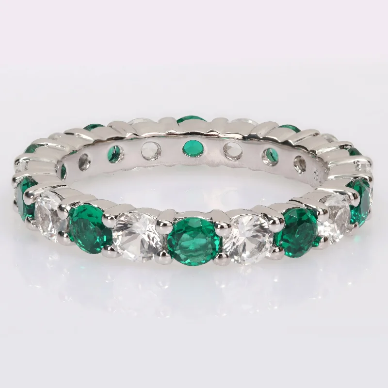 Miadora Created Emerald and Created White Sapphire Stackable Full-Eternity Band Ring in Sterling Silver