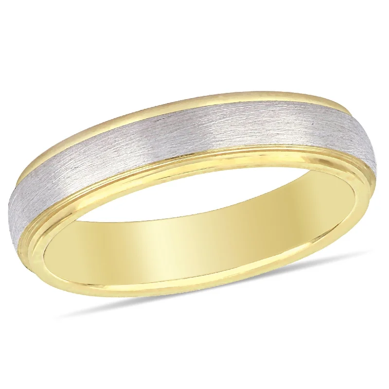 Miadora Ladies Brushed Comfort Fit Wedding Band in 2-Tone 10k Yellow and White Gold (4mm)