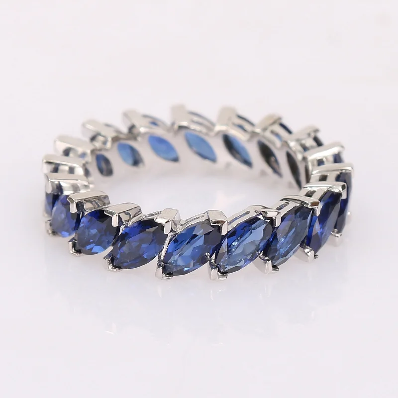 Miadora Marquise-cut Created Blue Sapphire Full-Eternity Band in 14k White Gold