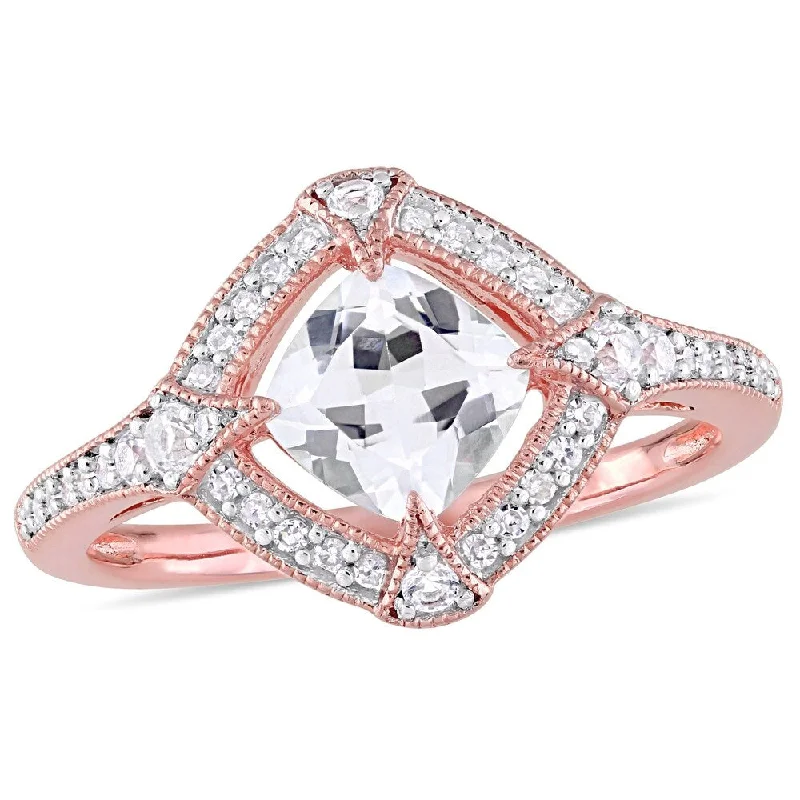 Miadora Rose Plated Sterling Silver Created White Sapphire 1/6ct TDW Diamond Halo Ring