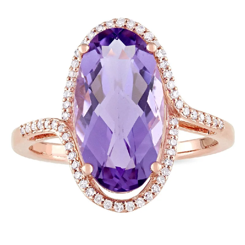 Miadora Signature Collection 14k Rose Gold Oval-Cut Amethyst and 1/5ct TDW Diamond Halo Cocktail Rin