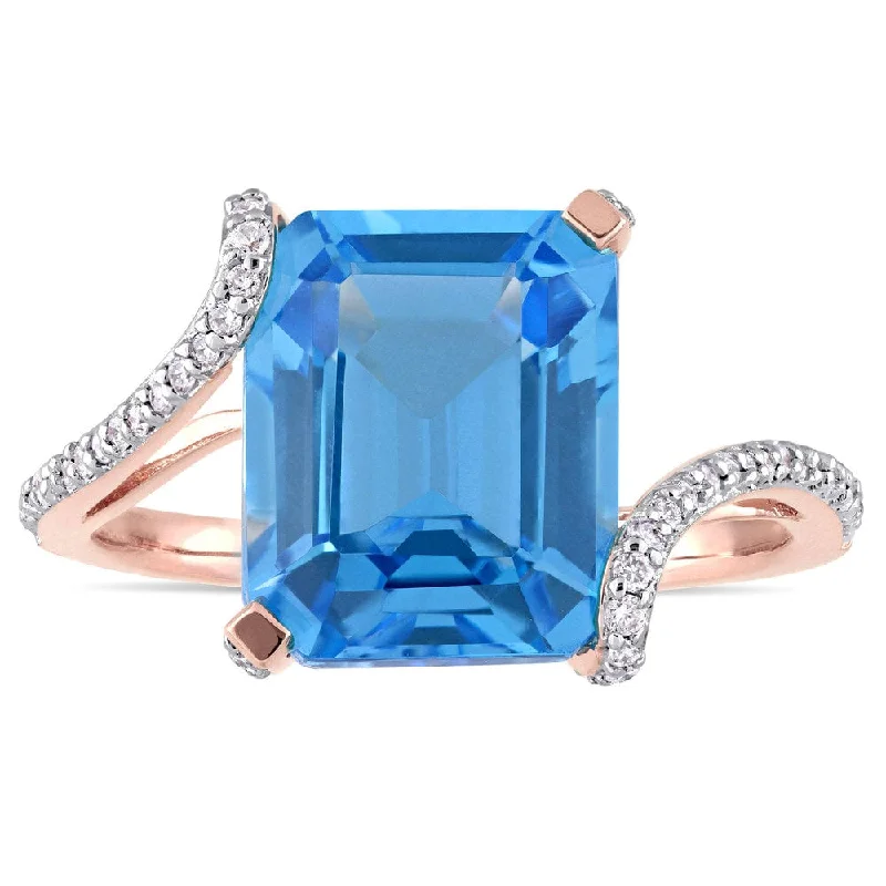 Miadora Signature Collection 14k Rose Gold Swiss-Blue Topaz and 1/4ct TDW Diamond Bypass Cocktail Ring - Blue