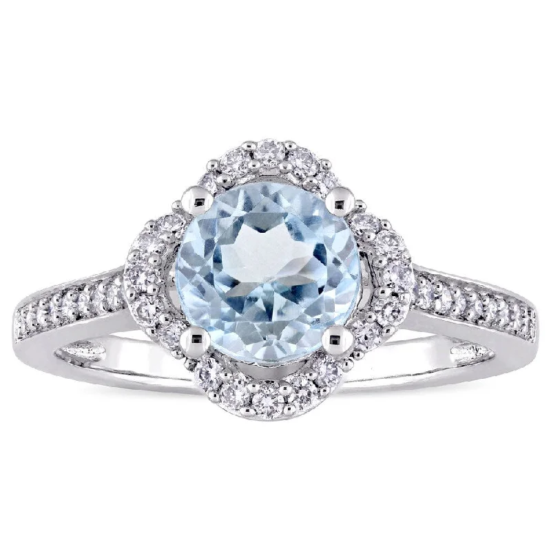 Miadora Signature Collection 14k White Gold Blue Topaz and 1/4ct TDW Diamond Quatrefoil Halo Engagem