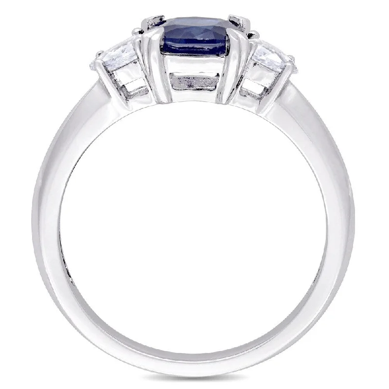 Miadora Signature Collection 14k White Gold Cushion-Cut Blue Sapphire and Pear-Cut White Sapphire 3-Stone Engagement Ring