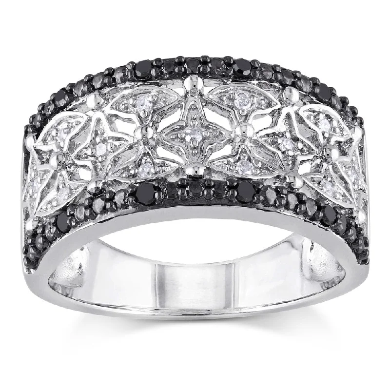 Miadora Sterling Silver and Black Rhodium 1/7ct TDW Black and White Diamond Four-Pont-Star Anniversa