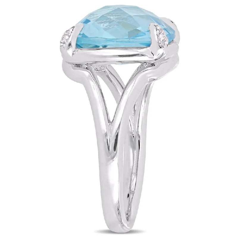 Miadora Sterling Silver Sky-Blue Topaz and White Topaz Split Shank Cocktail Ring