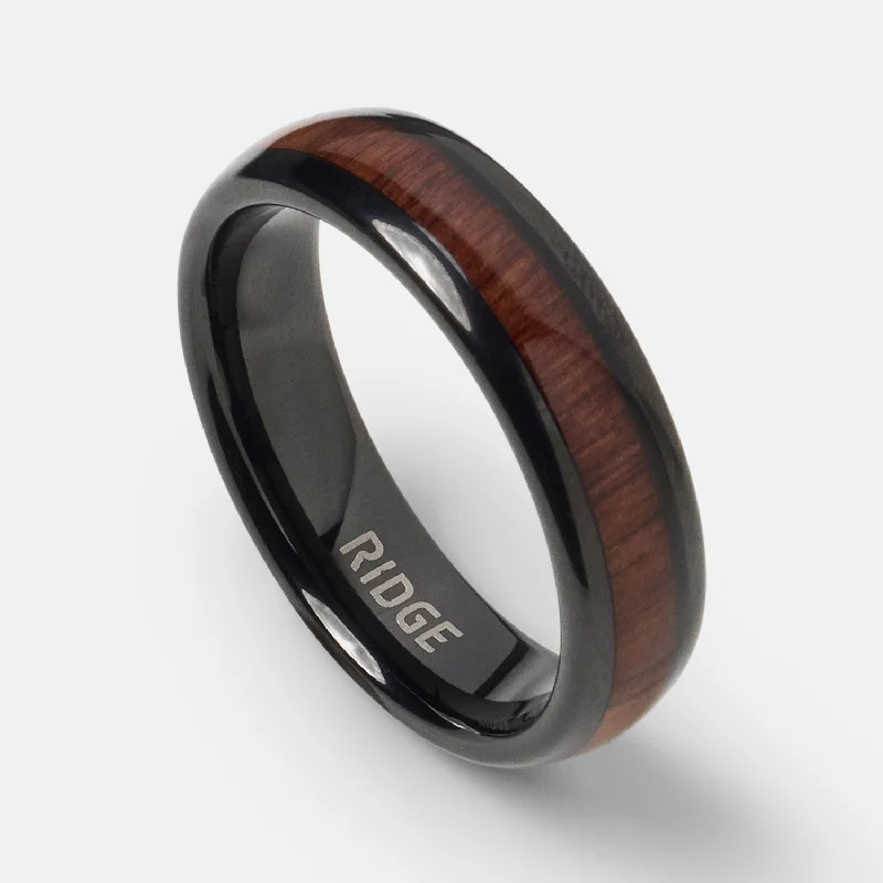 Ridge 6mm Rounded Ring Set - Mopane Wood