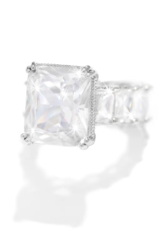 One and Only Embellished Square Ring - Silver