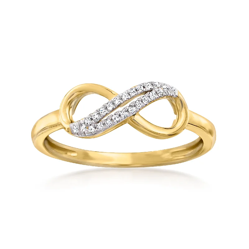 Ross-Simons 14kt Yellow Gold Infinity Symbol Ring With Diamond Accents