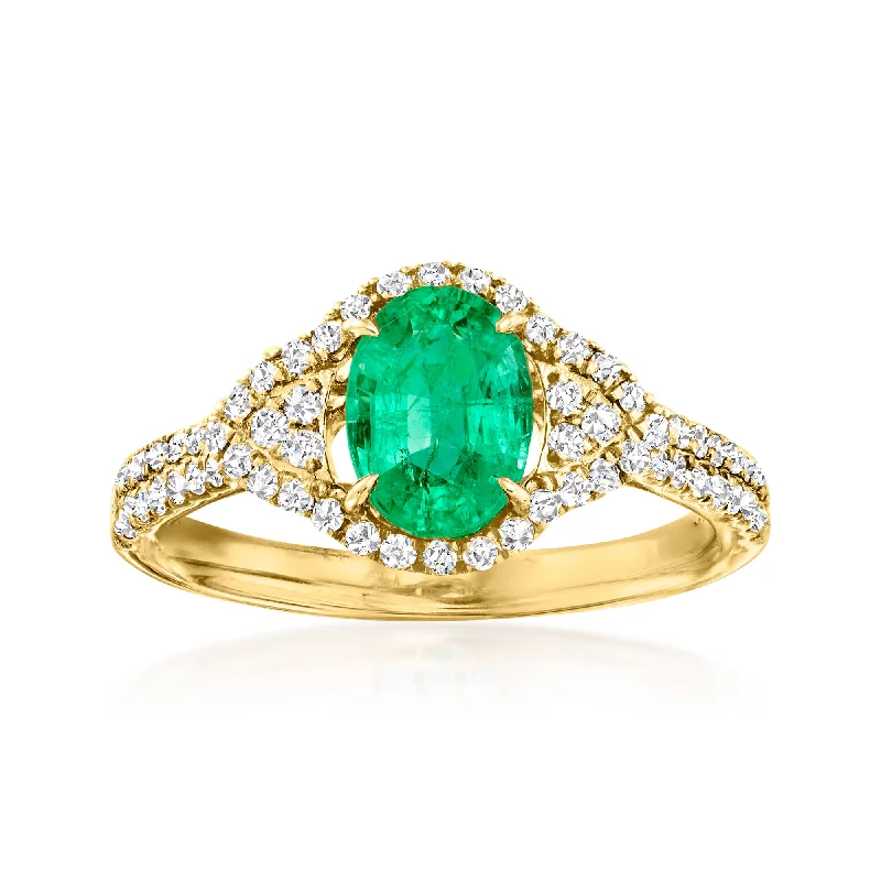 Ross-Simons Emerald and . Diamond Ring in 14kt Yellow Gold