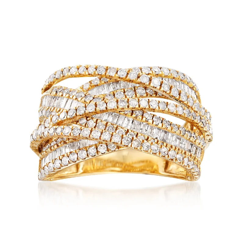 Ross-Simons Round and Baguette Diamond Highway Ring in 14kt Yellow Gold