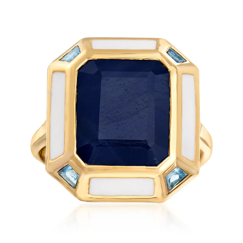 Ross-Simons Sapphire, . Sky Blue Topaz and White Enamel Vintage-Style Ring in 18kt Gold Over Sterling