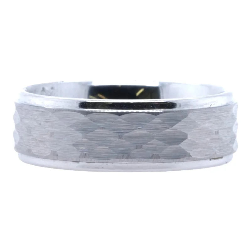 Silver Tone Patterned Tungsten Carbide Band