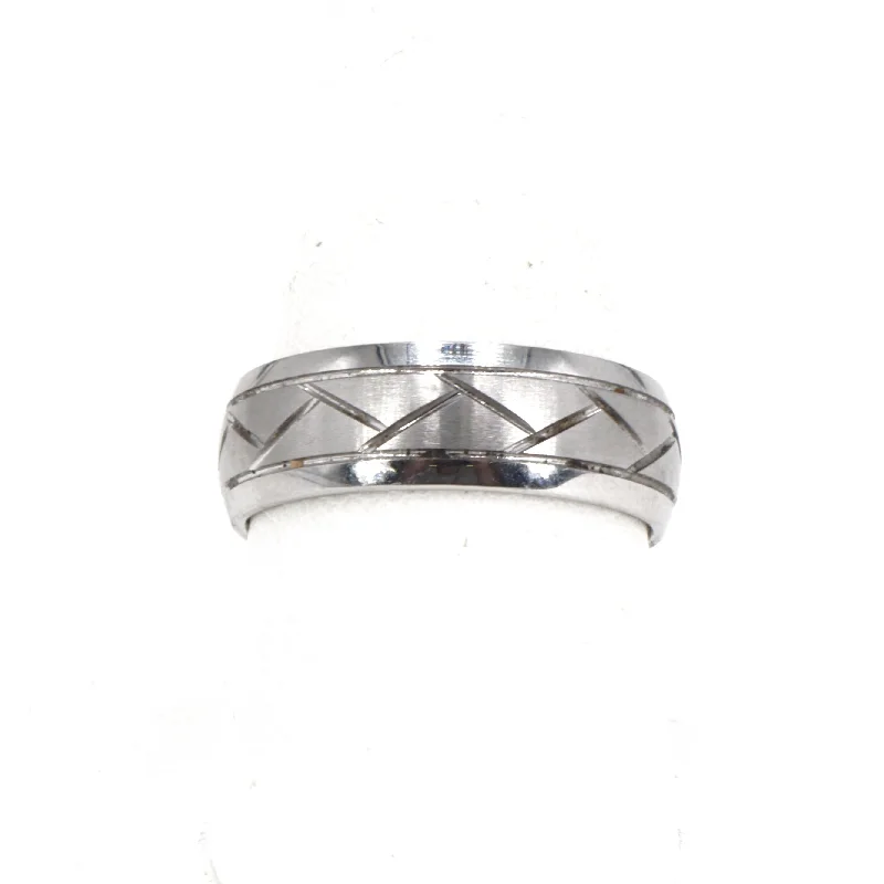 Silver Tone Tungsten Carbide Band