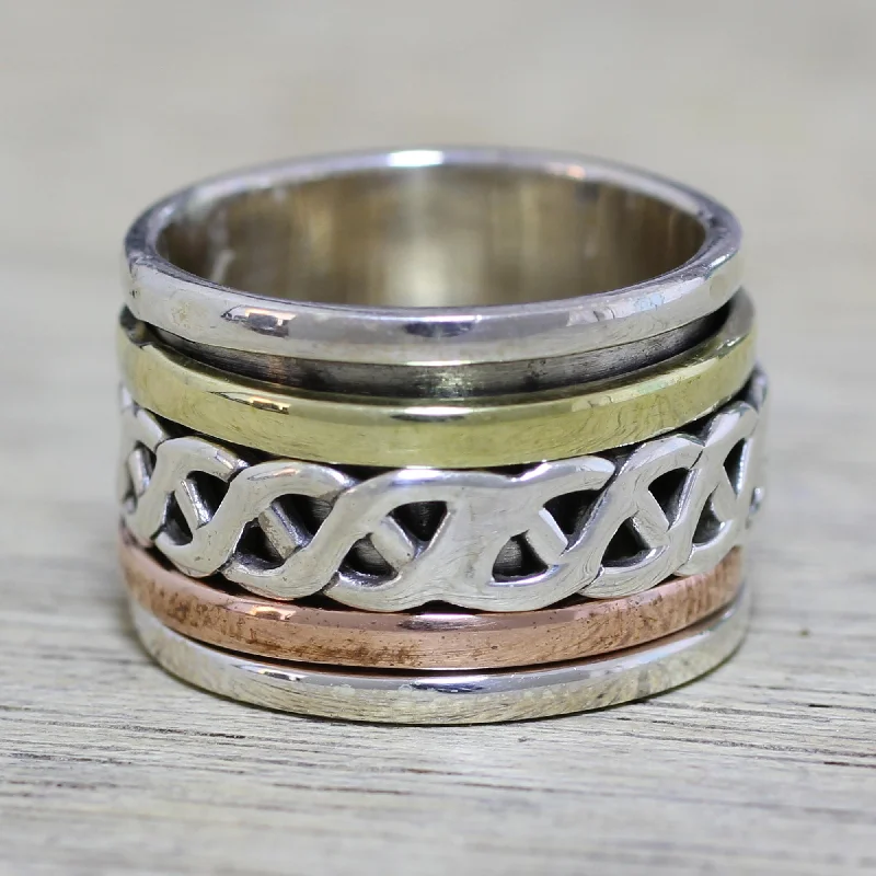 Spinning Braid Mixed Metal Meditation Spinner Ring