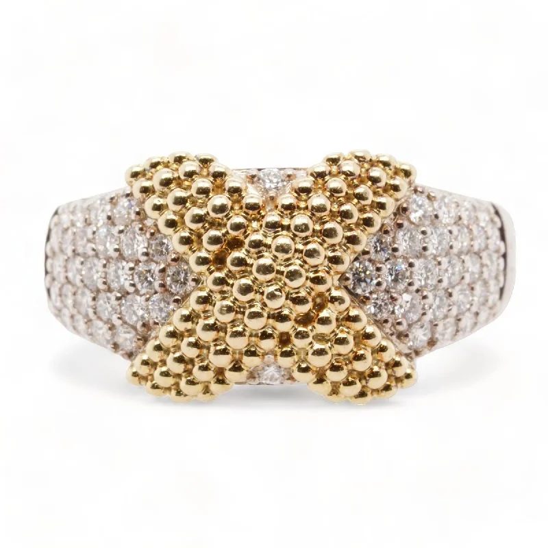 Sterling Silver And 18K Gold Statement X Caviar Diamond Band