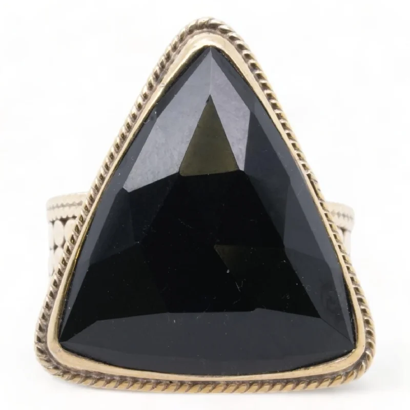 Sterling Silver And Gold Plate Retired Triangle Black Onyx Ring