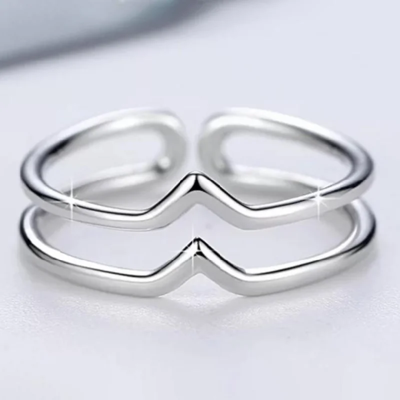 Sterling Silver Minimalist 2 Row Adjustable Bypass Ring