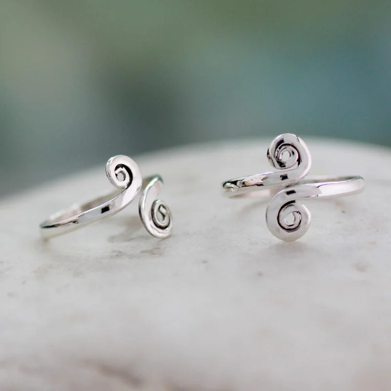 Sterling Silver Spiral Adjustable Toe Rings - Set of 2