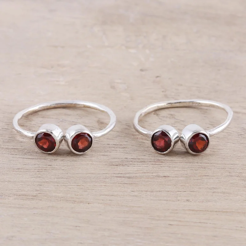 Twin Elegance Sparkling Garnet Toe Rings Crafted in India (Pair)