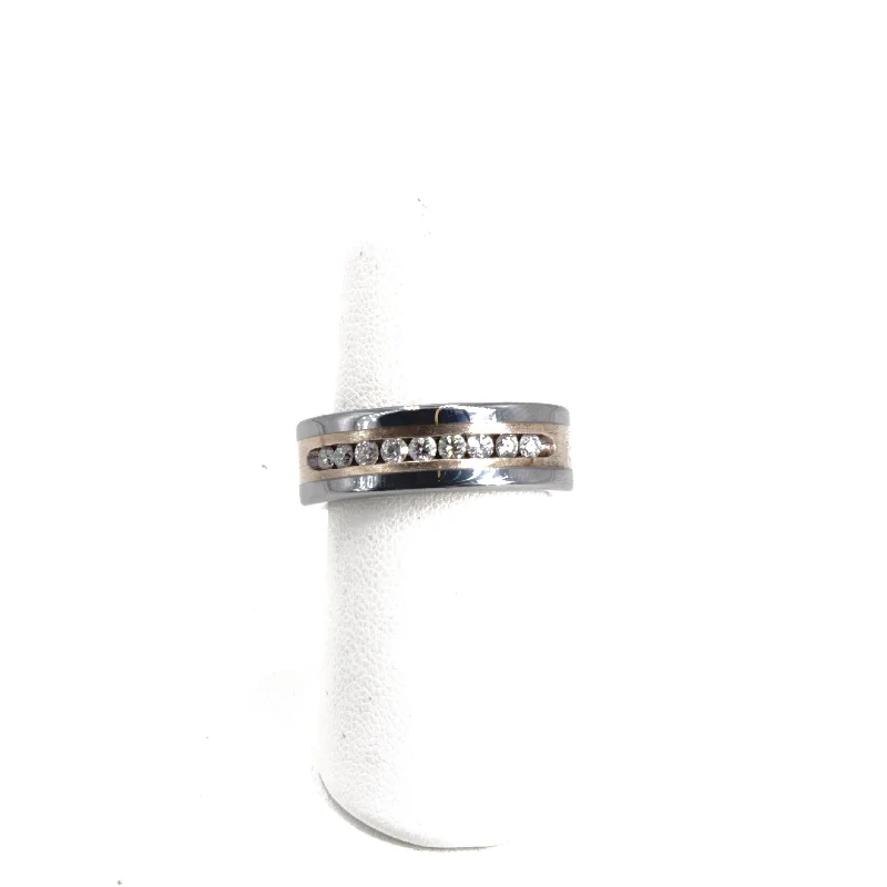 Two Tone Tungsten Carbide Diamond Band