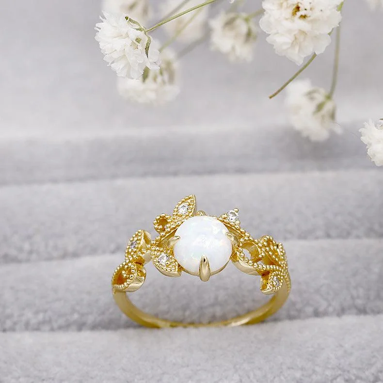 Women's Fashion Vine Opal Finger Ring Female