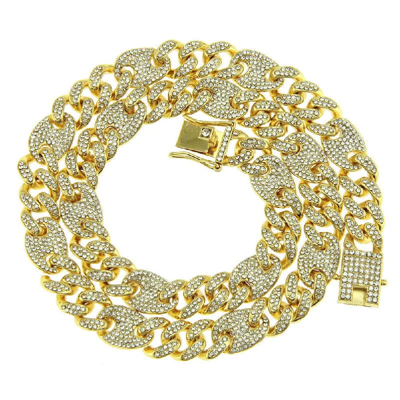 18k Gold Figaro Link Cz Necklace