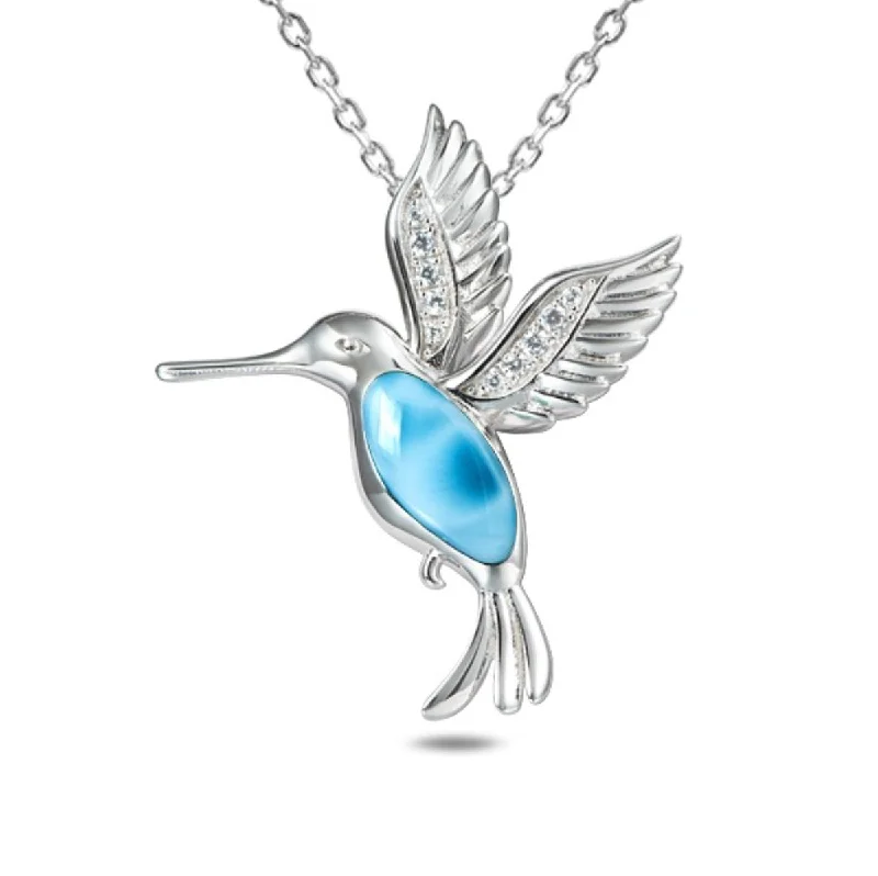 Alamea Larimar Hummingbird Necklace in Sterling Silver