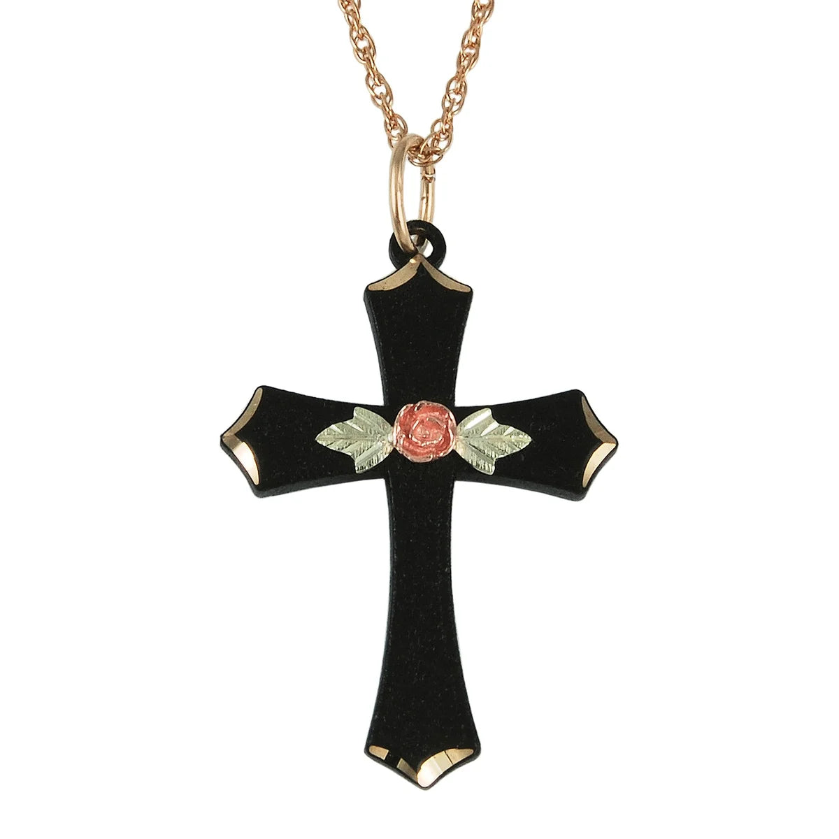 Black Hills Gold Black Powder Coated Cross Pendant