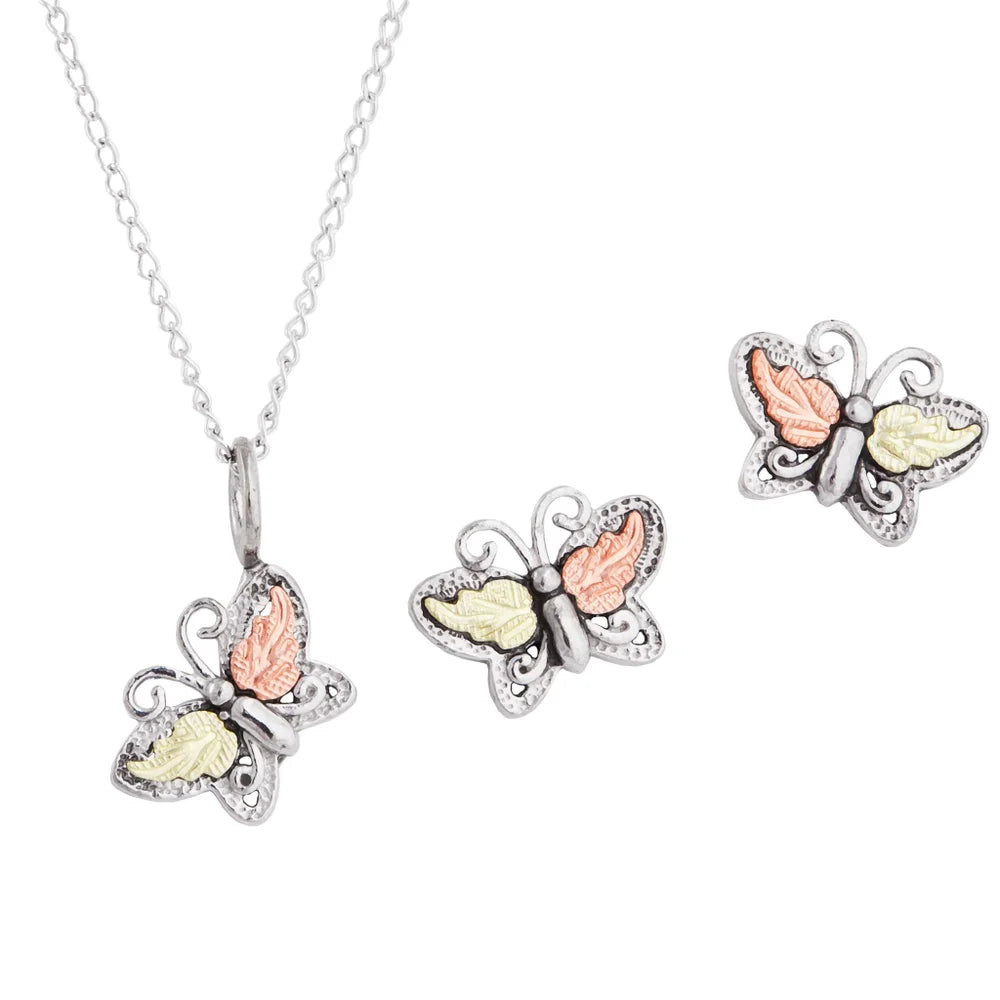 Black Hills Gold Sterling Silver Butterfly Set