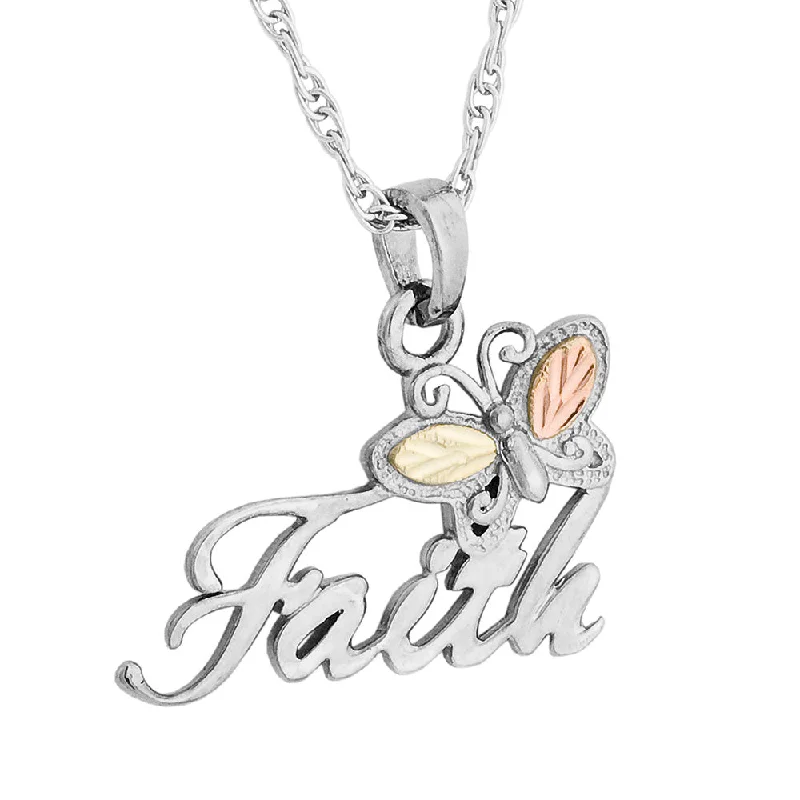 Black Hills Gold Sterling Silver Faith with Butterfly Pendant