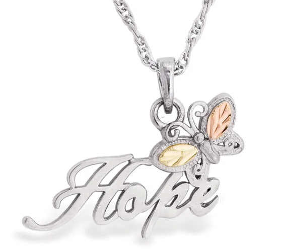 Black Hills Gold Sterling Silver Hope with Butterfly Pendant