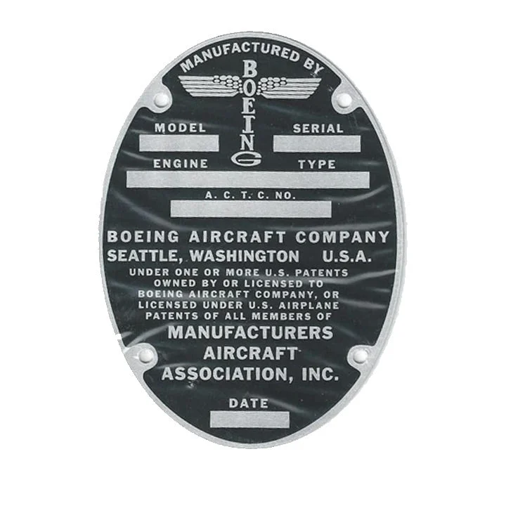 WWII Boeing B-17 Flying Fortress Blank Data Plate Reproduction