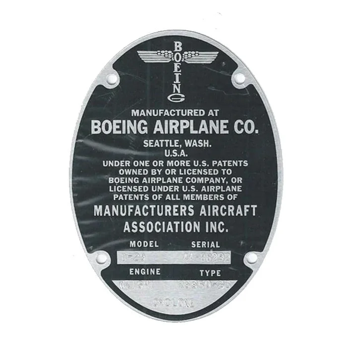 WWII Boeing B-29 Superfortress Data Plate Reproduction