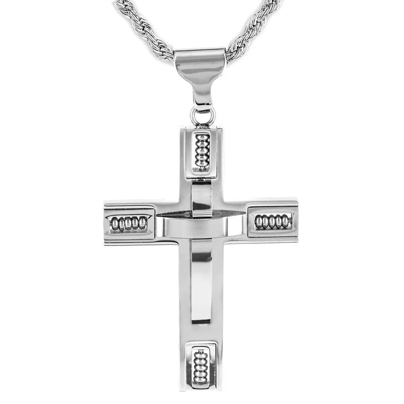 Crucible Beaded Layered Stainless Steel Cross Pendant