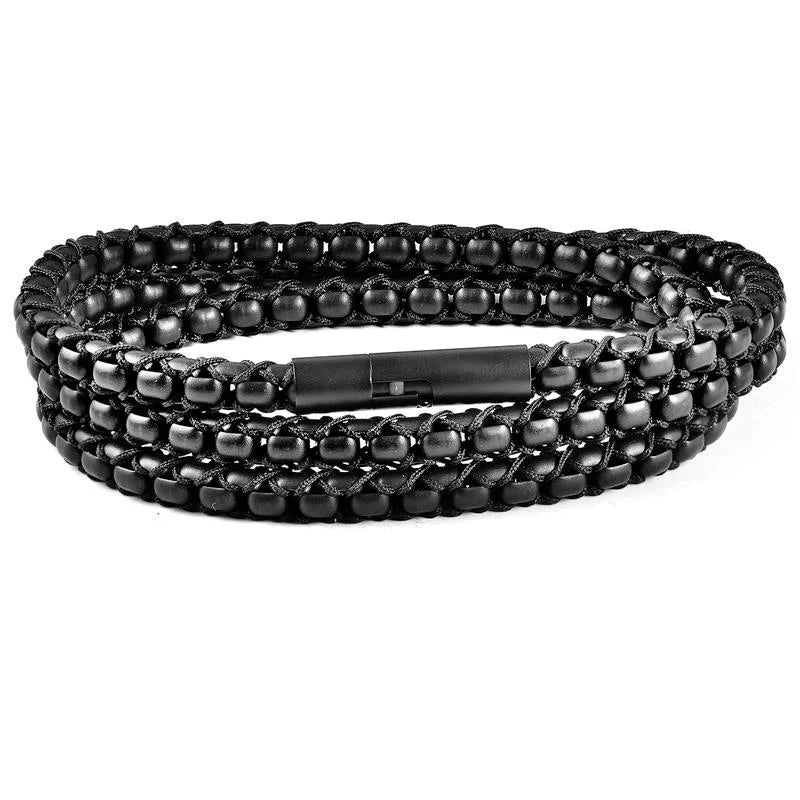 Crucible Los Angeles Matte Finish Stainless Steel Box Chain with Black Nylon Cord - 26"