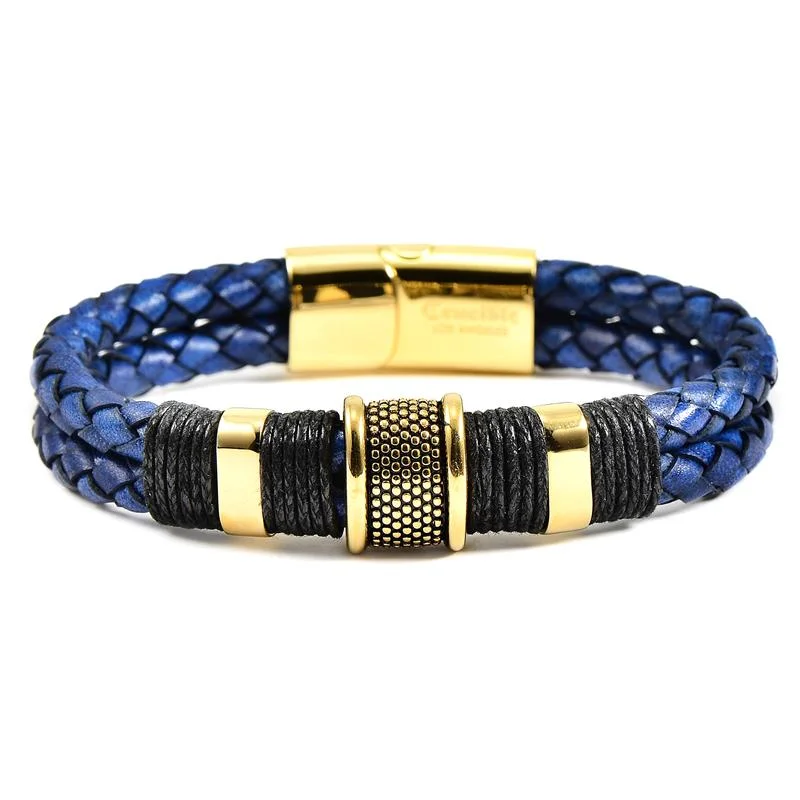 Crucible Los Angeles Navy Blue Leather and Gold IP Stainless Steel Beads