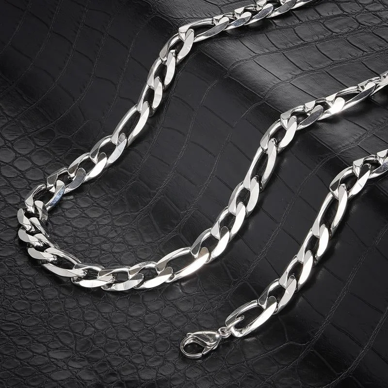 Crucible Los Angeles Polished Stainless Steel 12mm Figaro Chain - 18" to 24"