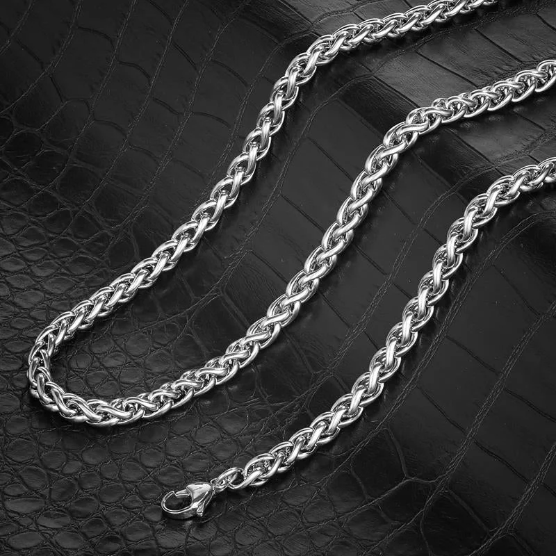 Crucible Los Angeles Polished Stainless Steel 5mm Spiga Wheat Chain - 18" to 24"