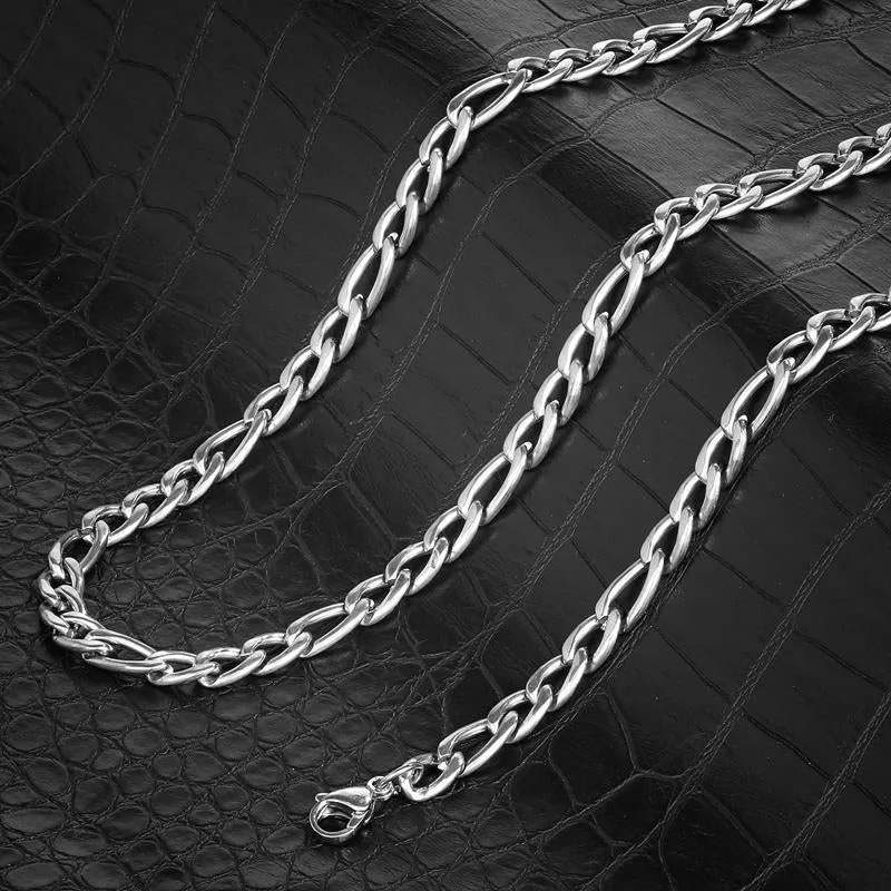 Crucible Los Angeles Polished Stainless Steel 8mm Figaro Chain - 18" to 24" - 3 Colors