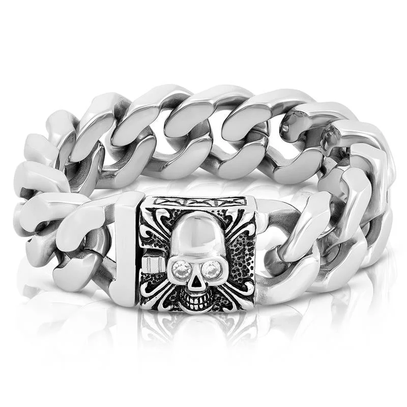 Crucible Los Angeles Stainless Steel Skull With White CZ Eyes - 8.5"