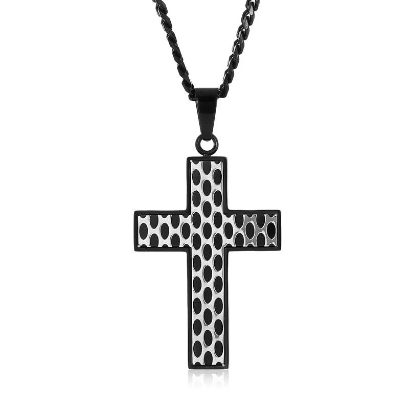 Crucible Textured Two Tone Stainless Steel Cross Pendant